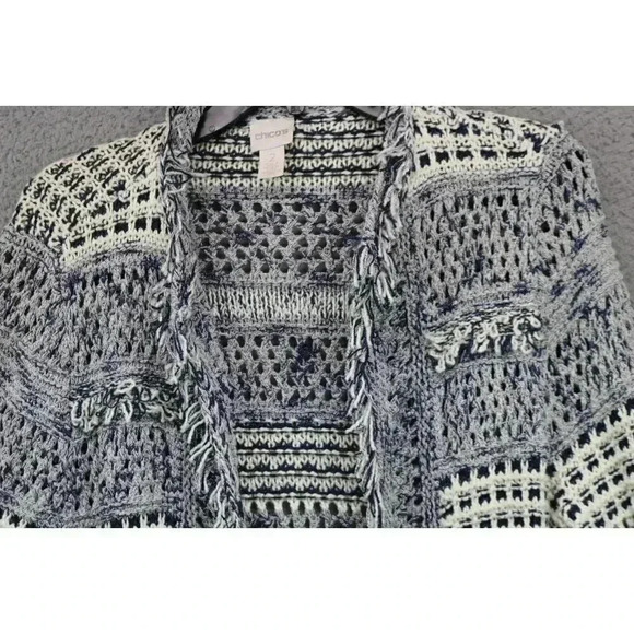 Chico's Women's Textured Open Cardigan-Size 2-Fringed - Picture 3 of 9